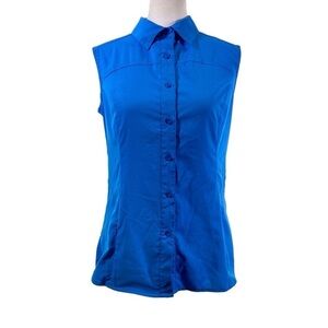 Magellan Women's Small blue sleeveless fishing gear button up mag wick shirt